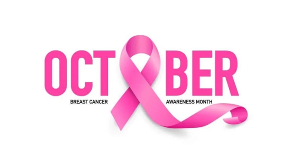 A graphic promoting October as Breast Cancer Awareness Month