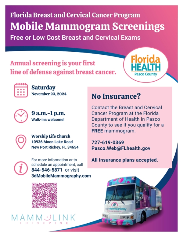 flyer on mammography bus event 